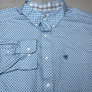 Ariat Men's Long Sleeve Button Down Shirt XL Blue Geometric Print